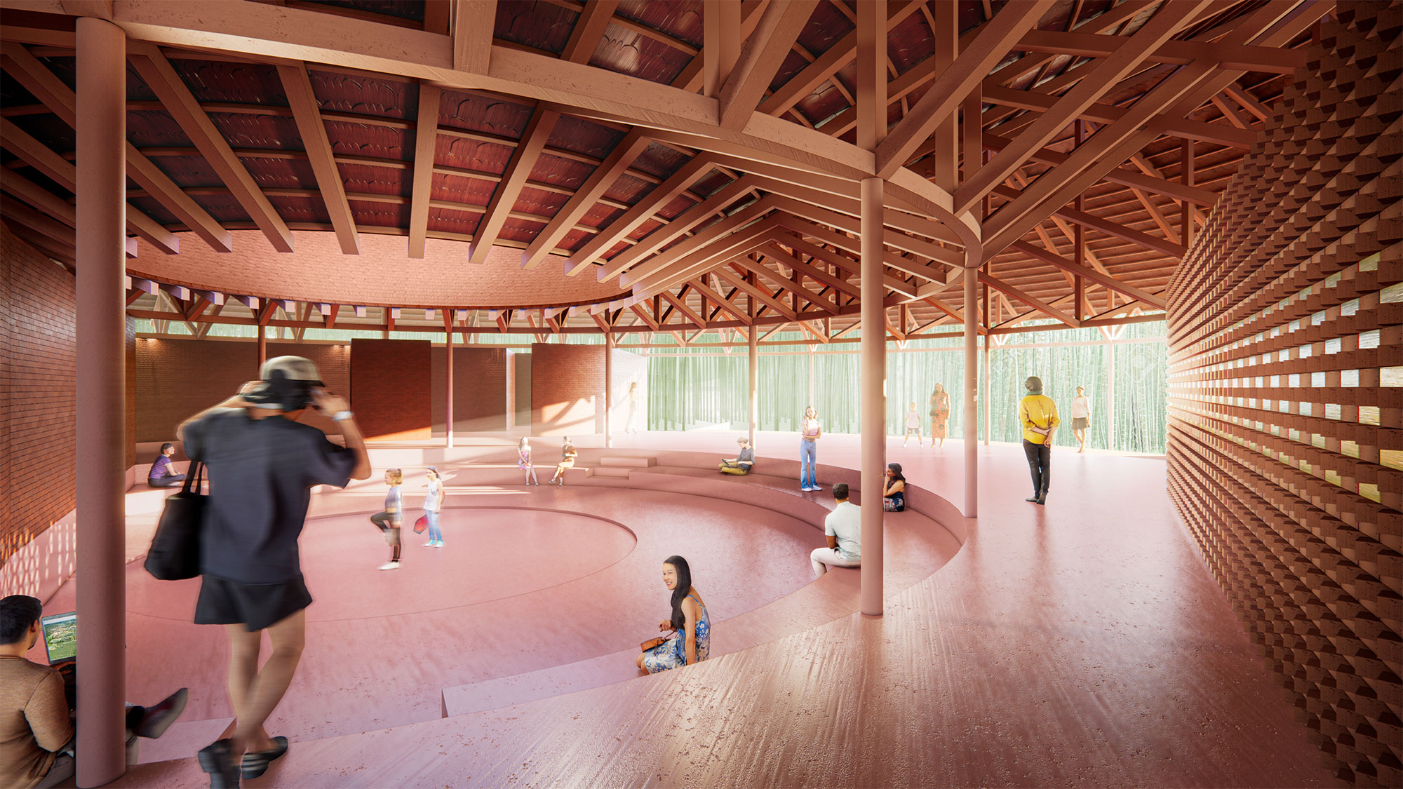 Architectural visualisation of the circular interior of the cultural centre.