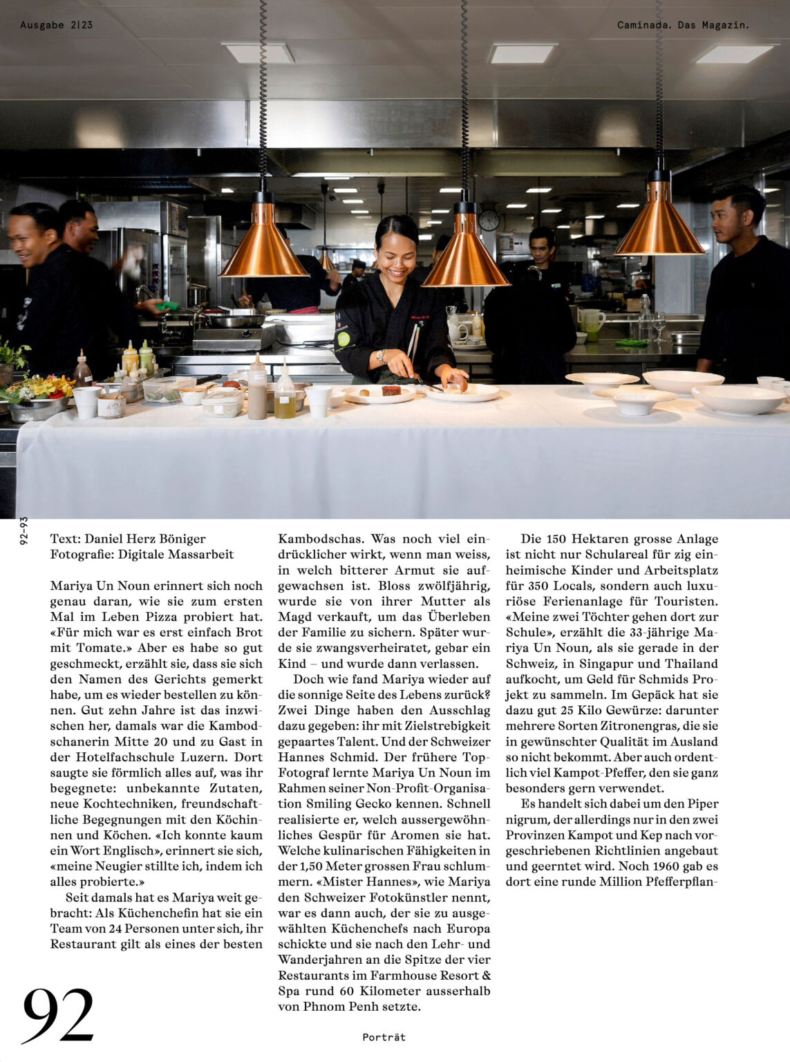 Seite 92 des Caminada-Magazins mit einem Beitrag über Mariya Un Noun.